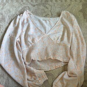 Urban Outfitters Tan Smocked Crop Blouse